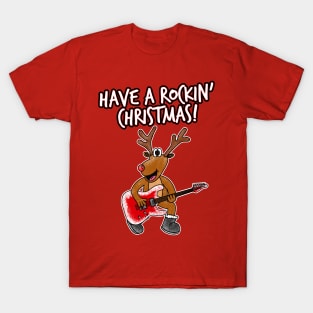 Have A Rockin' Christmas Reindeer Playing Guitar T-Shirt